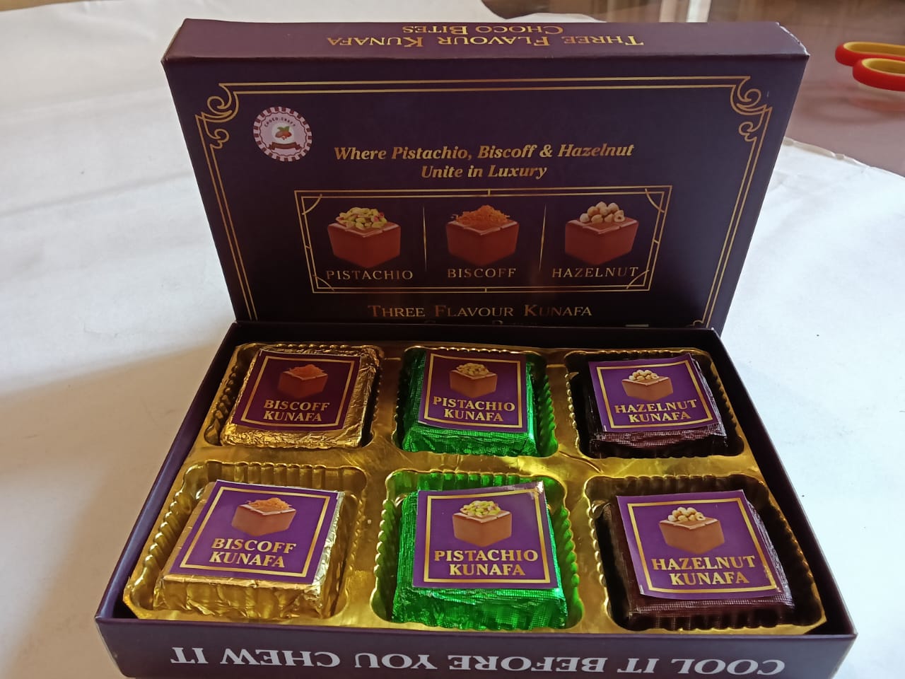 3:in 1 Kunafa choco Bites Pistachio Biscoff Hazelnut