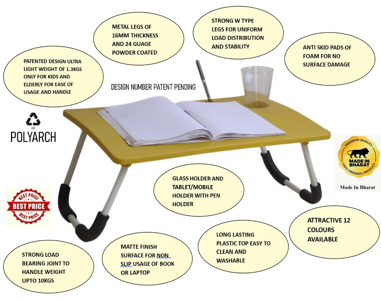 Polyarch Study Table with metal legs 5