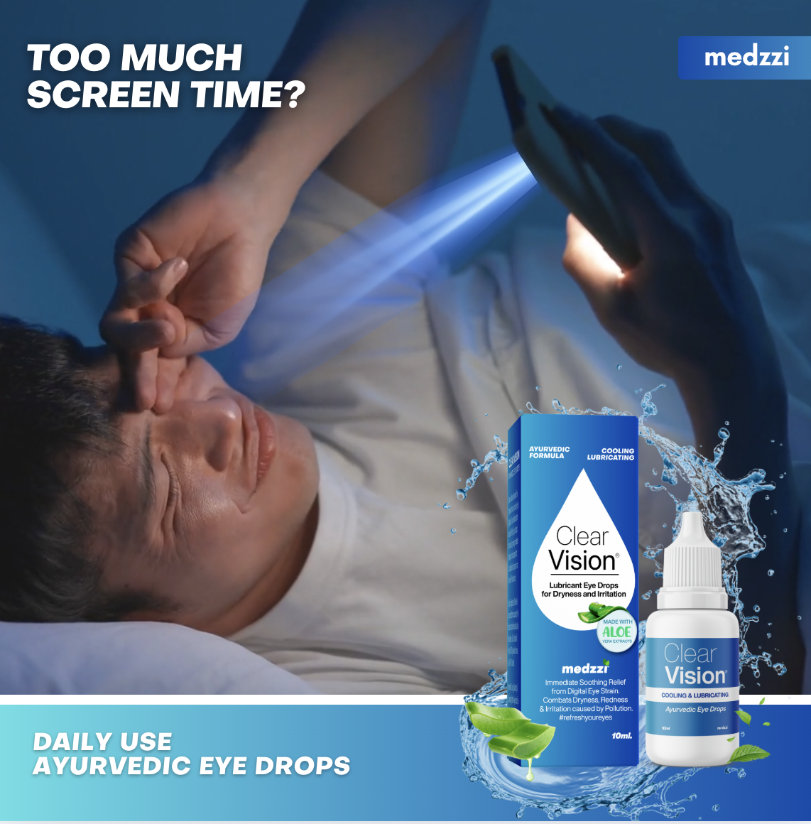 Medzzi Clear Vision Ayurvedic Eye Drops 10ml - Daily Use Eye Drops for High Mobile and Laptop Screen Time