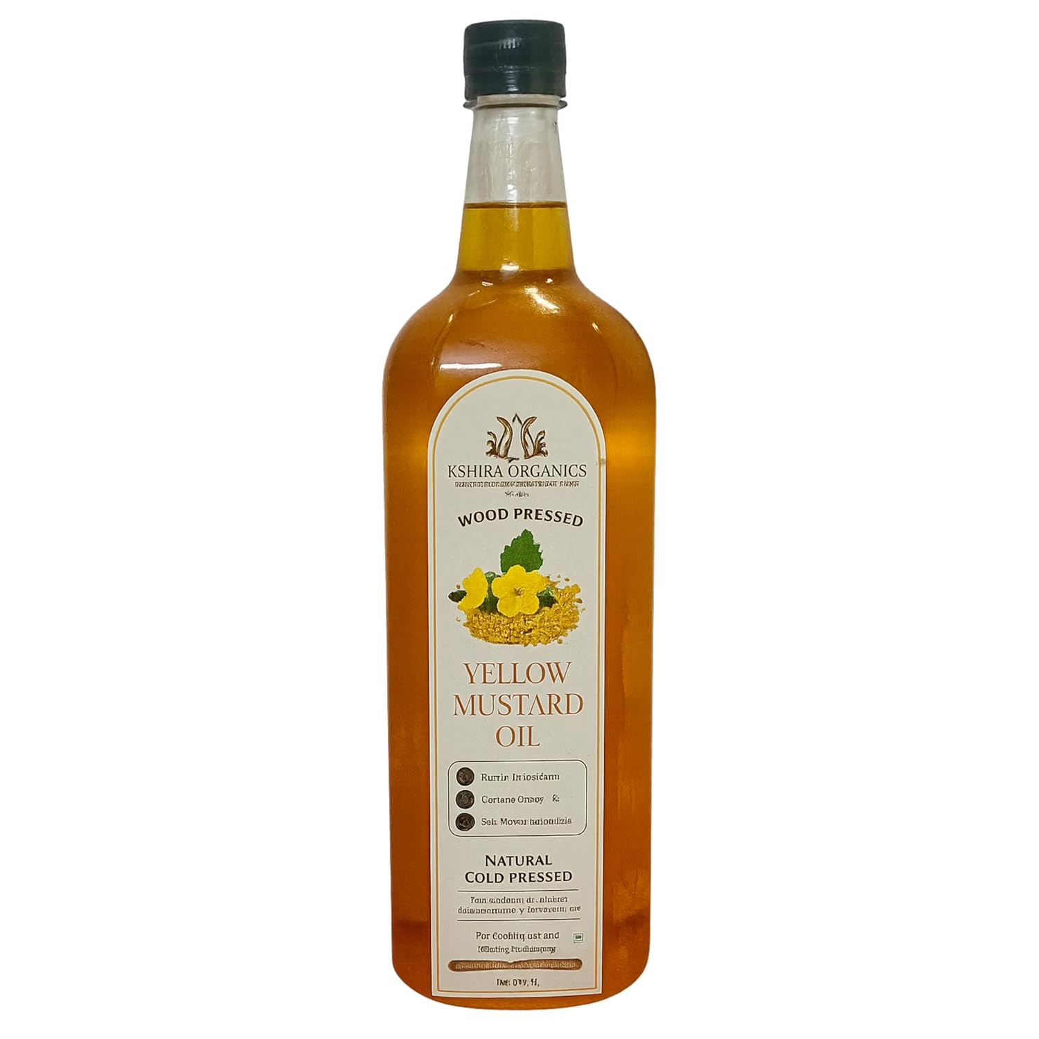 Kshira Organics Yellow Mustard Oil 1 Litre | Wood Pressed Cold Pressed Sarson Oil | Kacchi Ghani/Kolhu/Chekku | Pure, Natural & Chemical-Free Cooking Oil